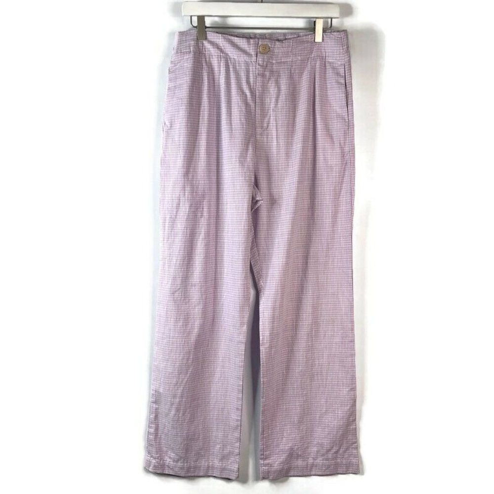 Free People Lavender Checked Wide Leg Pants